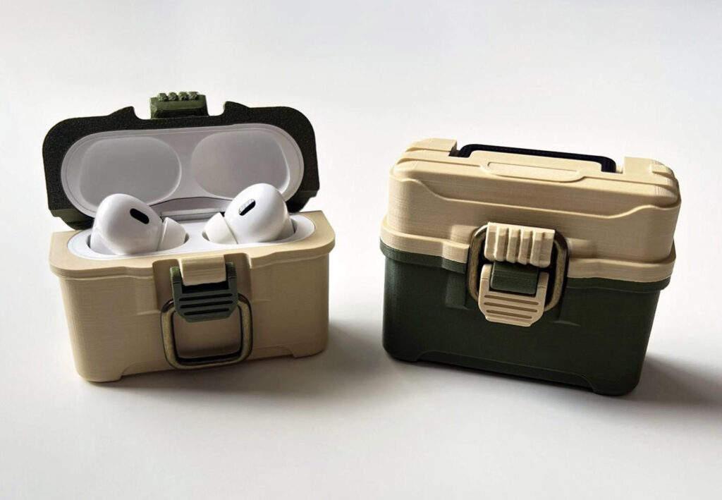 AirPods Pro case shaped like a mini fishing tackle box. Available on Etsy.